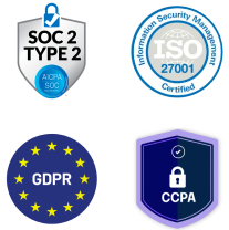 SOC 2 Type 2 certification, ISO/IEC 27001 certification, GDPR compliance certification, CCPA The California Consumer Privacy Act (CCPA) certification